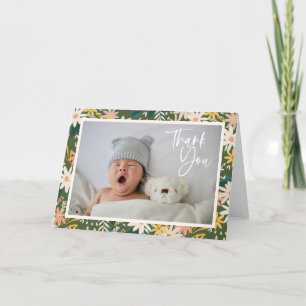 Vintage Boho Floral Newborn Photo Baby Shower Thank You Card