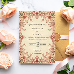 Vintage Boho Floral Ornate Border Wedding Invitation