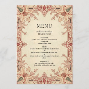 Vintage Boho Floral Ornate Border Wedding Menu