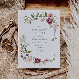 Vintage Boho Floral Wedding Rehearsal Dinner Invitation