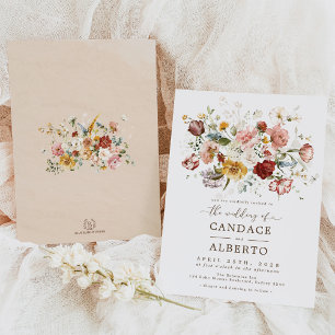 Vintage Boho Flower Bouquet Wedding Invitation