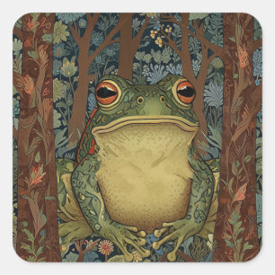 Vintage boho forest frog square sticker