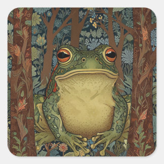 Vintage boho forest frog square sticker