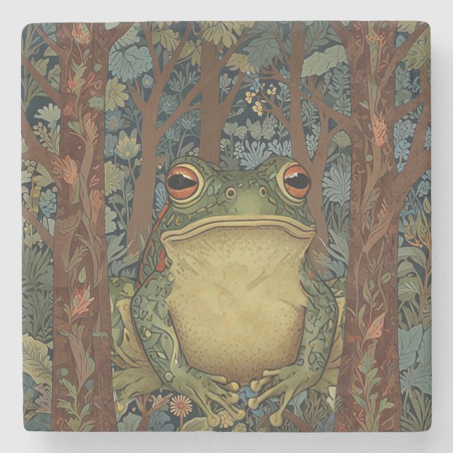 Vintage boho forest frog stone coaster (Front)