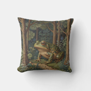 Vintage boho frog woodland forest cushion
