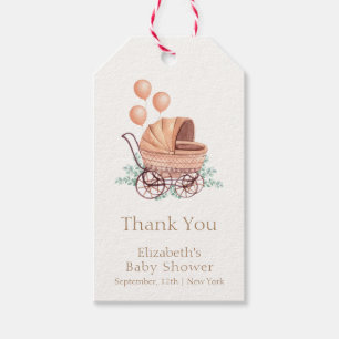 Vintage Boho Greenery Stroller Balloon Baby Shower Gift Tags