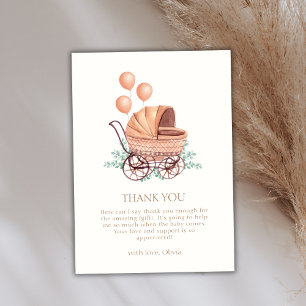 Vintage Boho Greenery Stroller Balloon Baby Shower Thank You Card