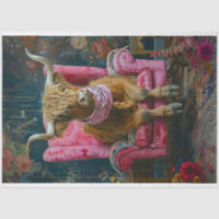 Vintage Boho Highland Cow Pink Chairs Decoupage