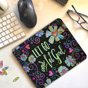 Vintage Boho Let Go and Let God Floral Inspirivity Mouse Pad