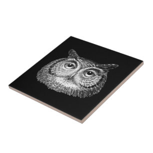 Vintage Boho Owl Design Ceramic Tile