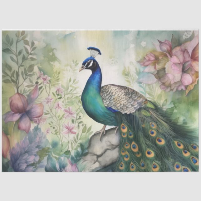 Vintage Boho Peacock Peacocks Decoupage Tissue Paper (Front)