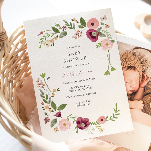Vintage Boho Pink Floral Baby Shower Invitation (Creator Uploaded)