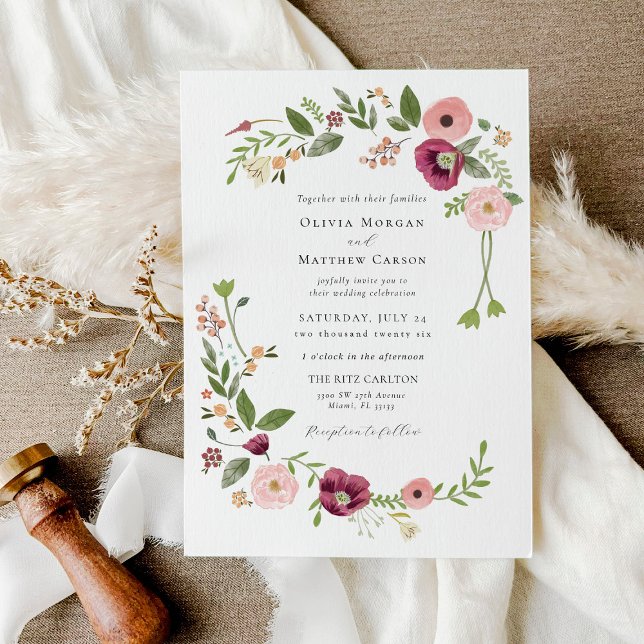 Vintage Boho Pink Floral Wedding Invitation (Creator Uploaded)