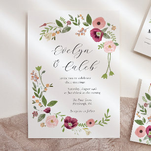 Vintage Boho Pink Floral Wedding Invitation