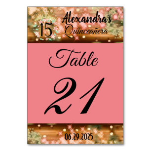 Vintage Boho Rose Gold Rustic Quinceañera Spanish  Table Number