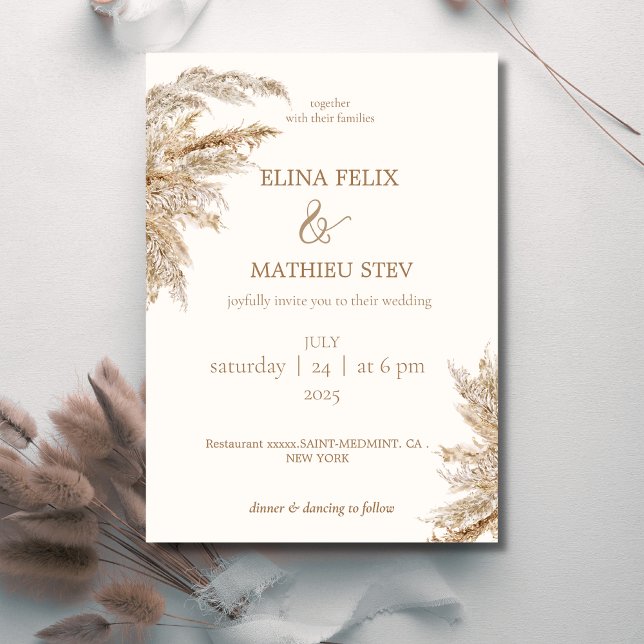  vintage boho rustic pampas wedding invitation (Creator Uploaded)