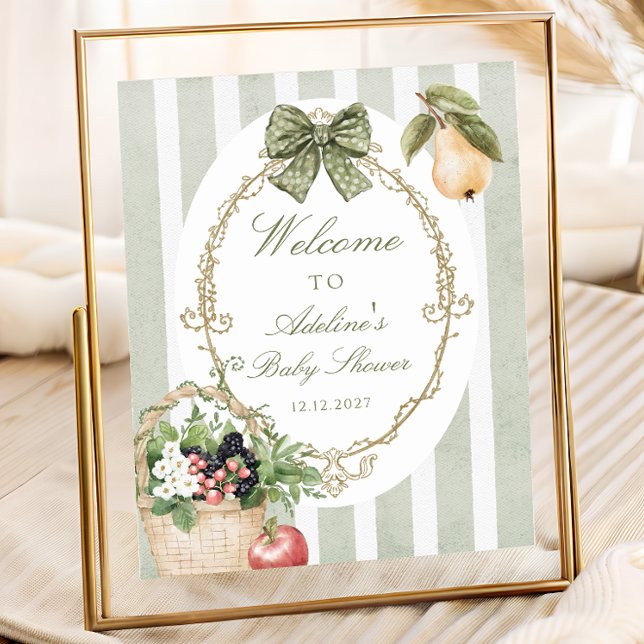 Vintage Boho Sage Green Baby Shower Welcome Poster (Creator Uploaded)