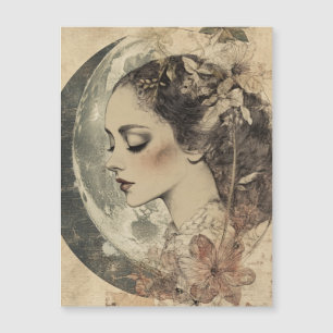 Vintage Boho Sideview Woman and Crescent Moon