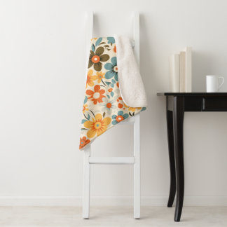 Vintage Boho Wildflower Cosy Sherpa Blanket