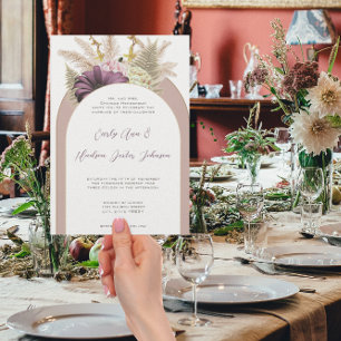 Vintage Boho Wildflower Fern Dusty Purple Floral Invitation