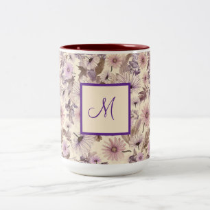 Vintage Boho Wildflowers With Monogram  Two-Tone Coffee Mug