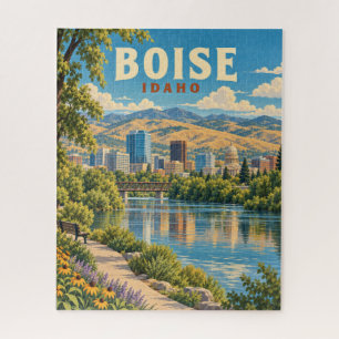 Vintage Boise Idaho Skyline Riverfront Jigsaw Puzzle
