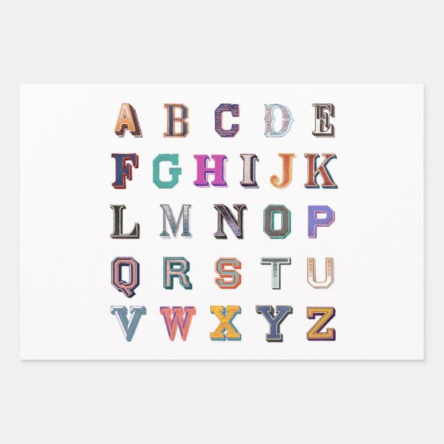  Vintage bold a-z alphabet Wrapping Paper Sheet (Front 2)