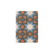 Vintage Bold Blue Beige Geometric Octagon Pattern 