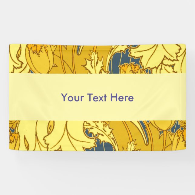 Vintage Bold Tulip Blue Gold Pattern Banner (Horizontal)