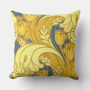 Vintage Bold Tulip Blue Gold Pattern Outdoor Cushion
