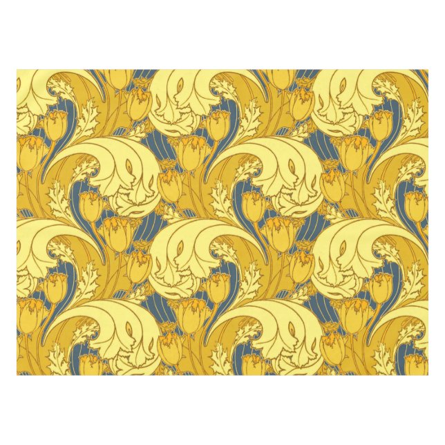 Vintage Bold Tulip Blue Gold Pattern Tablecloth (Front (Horizontal))