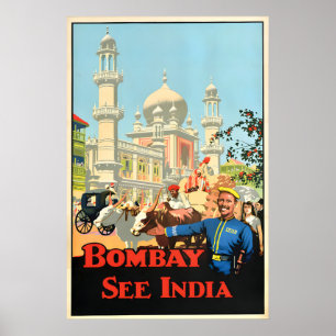 Vintage Bombay India Travel Poster Retro Wall Art