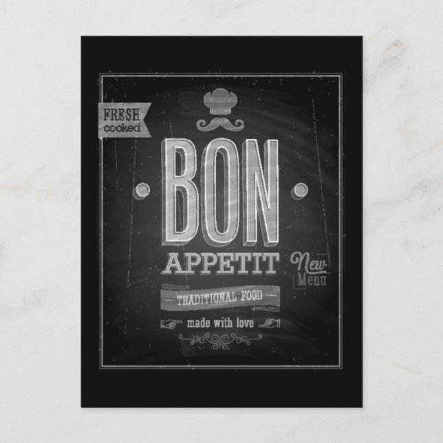 Vintage Bon Appetit Poster - Chalkboard Postcard (Front)