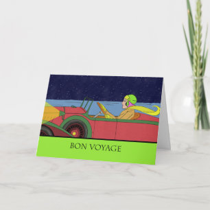Vintage Bon Voyage, Driving Classic Car at Night Card