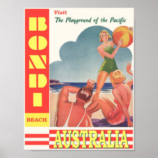 Vintage Bondi Beach Australia Travel Poster