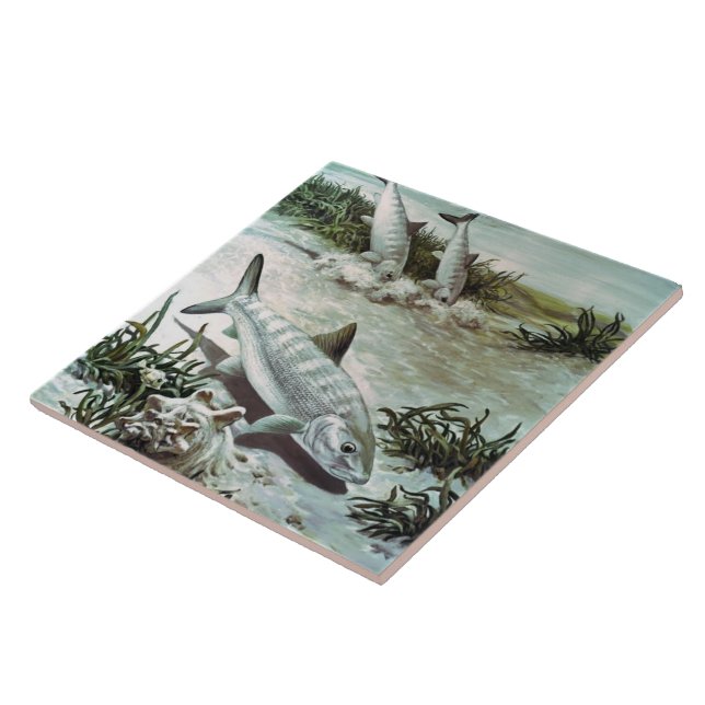 Vintage Bonefish Underwater Scene Ceramic Tile (Side)