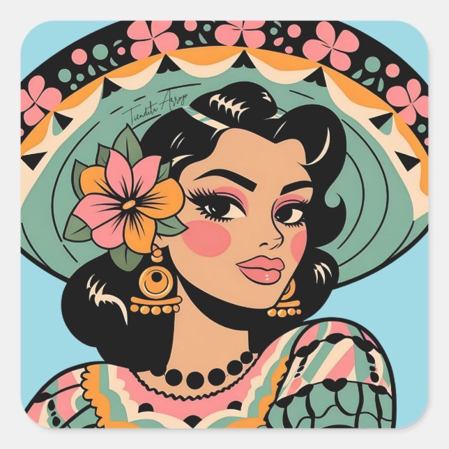 Vintage Bonita Fiesta Mujer Mariachi  Square Sticker (Front)