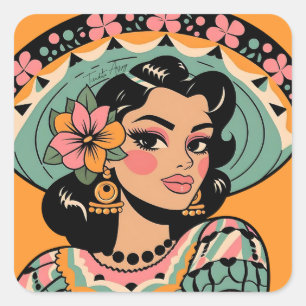 Vintage Bonita Fiesta Mujer Mariachi  Square Sticker