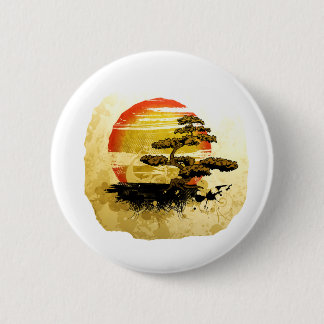 Vintage Bonsai Graphic Grunge Look with Sun 6 Cm Round Badge