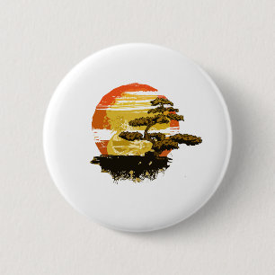 Vintage bonsai tree graphic in sepia tones no back 6 cm round badge