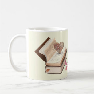 Vintage Book Aesthetic with Heart Map & Botanical Coffee Mug