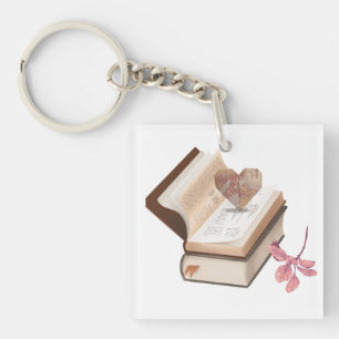 Vintage Book Aesthetic with Heart Map & Botanical Key Ring