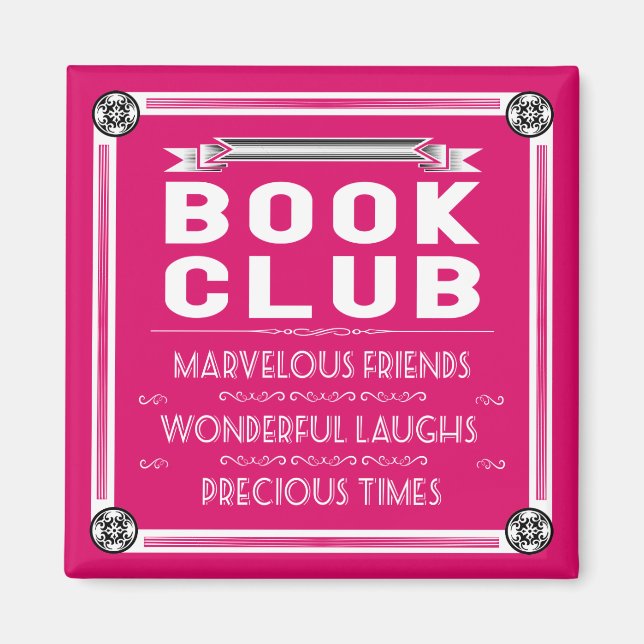 Vintage Book Club Typography Pink Magnet (Front)