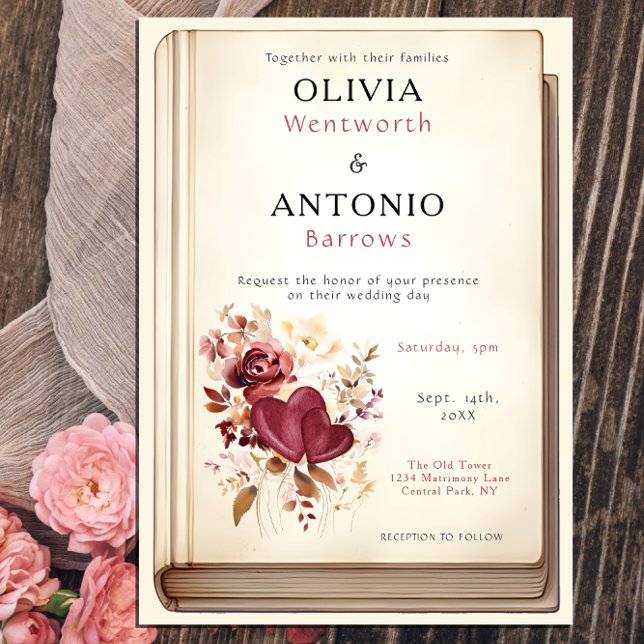 Vintage Book Cover Elegant Romantic Wedding Invitation (Creator Uploaded)
