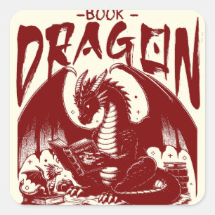 Vintage Book Dragon Bookish Fantasy Reader Square Sticker