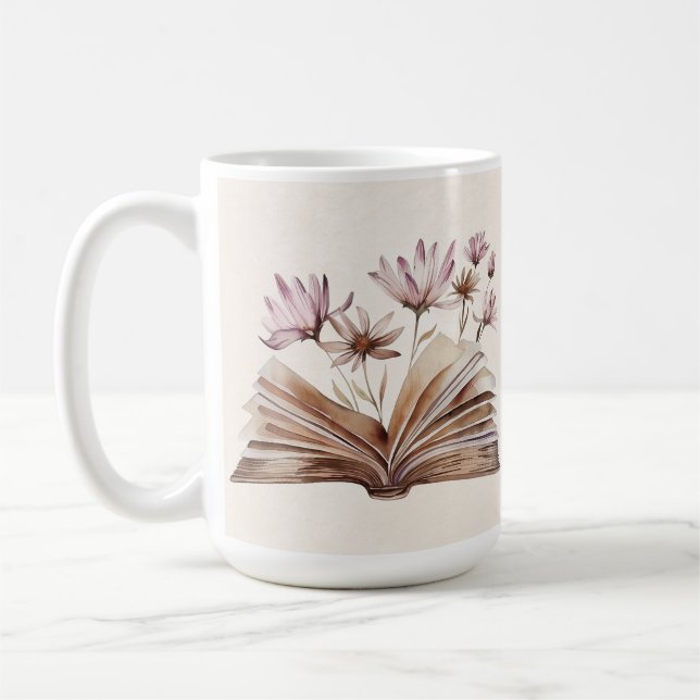 Vintage Book & Flower Mug | Custom Text Gift (Left)