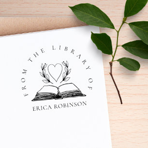 Vintage Book Heart From The Library Of Custom Rubber Stamp