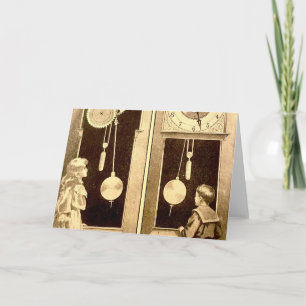 Vintage Book Illustration Children Clocks Card