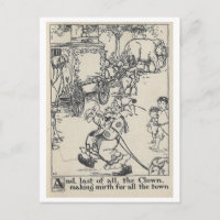 Vintage Book Illustration Circus Clown Postcard