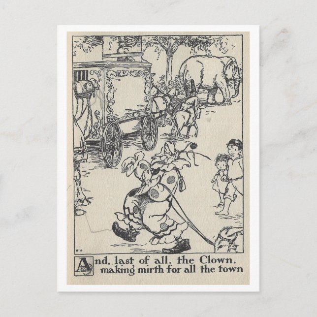 Vintage Book Illustration Circus Clown Postcard (Front)